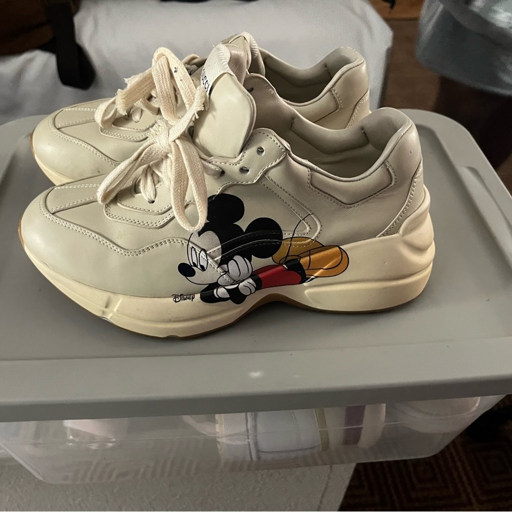 Women's Cream Sneakers with Mickey Mouse Design Gucci